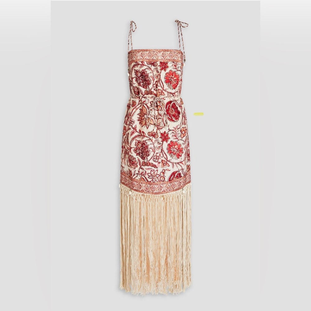 Zimmermann fringed floral print linen and macrame dress